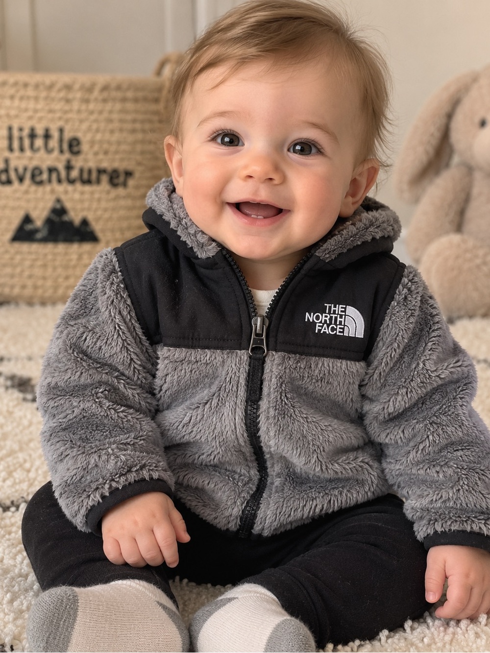 The North Face Gray and Black Sherpa Hooded Jacket for Kids